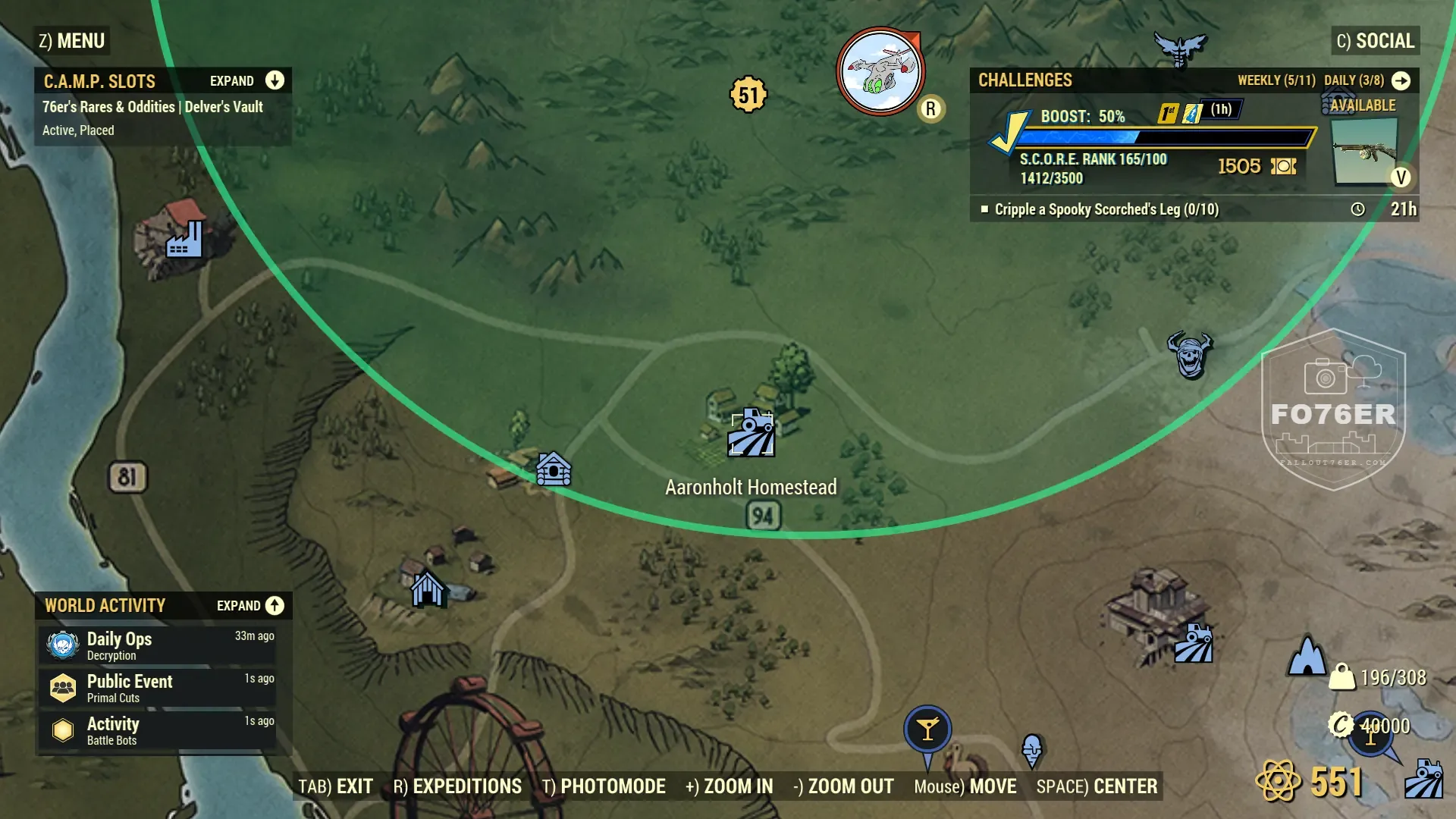 Bloatfly spawn map — Aaronholt Homestead (The Forest), Fallout 76