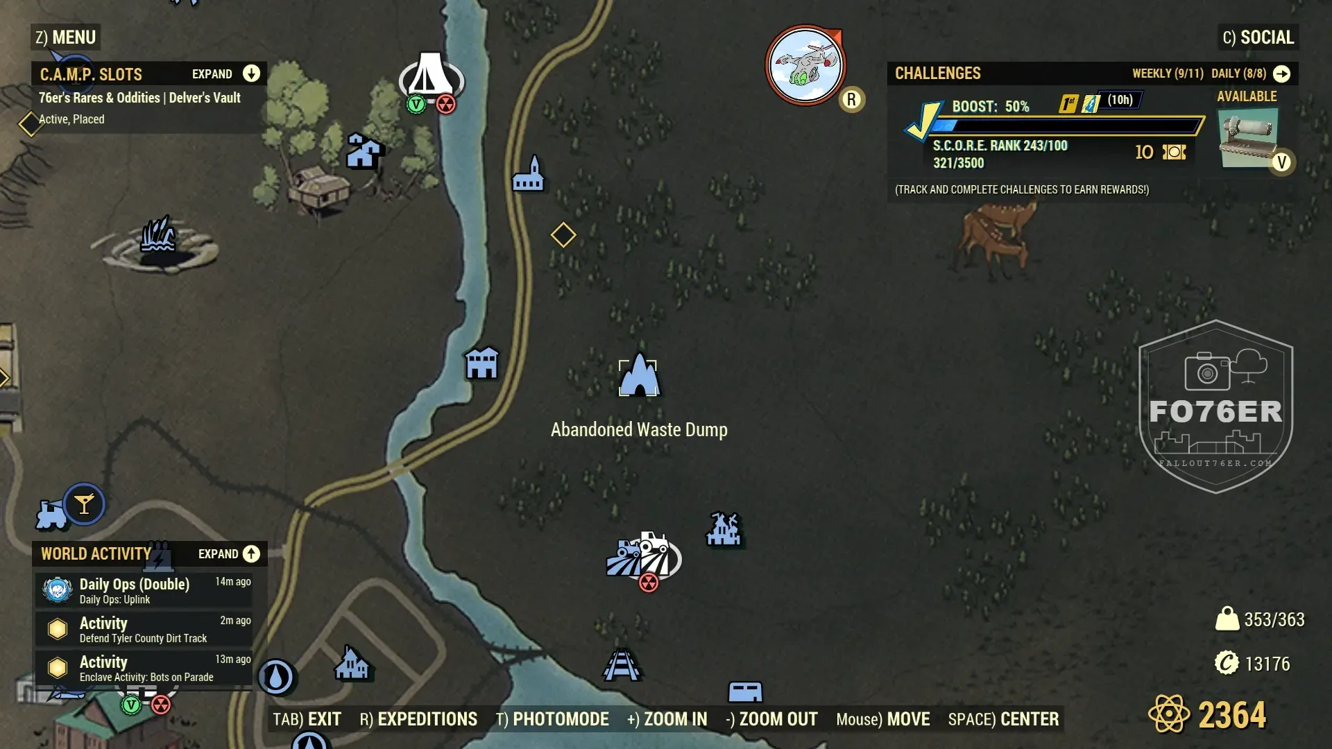 Deathclaw spawn map — Abandoned Waste Dump (The Mire), Fallout 76