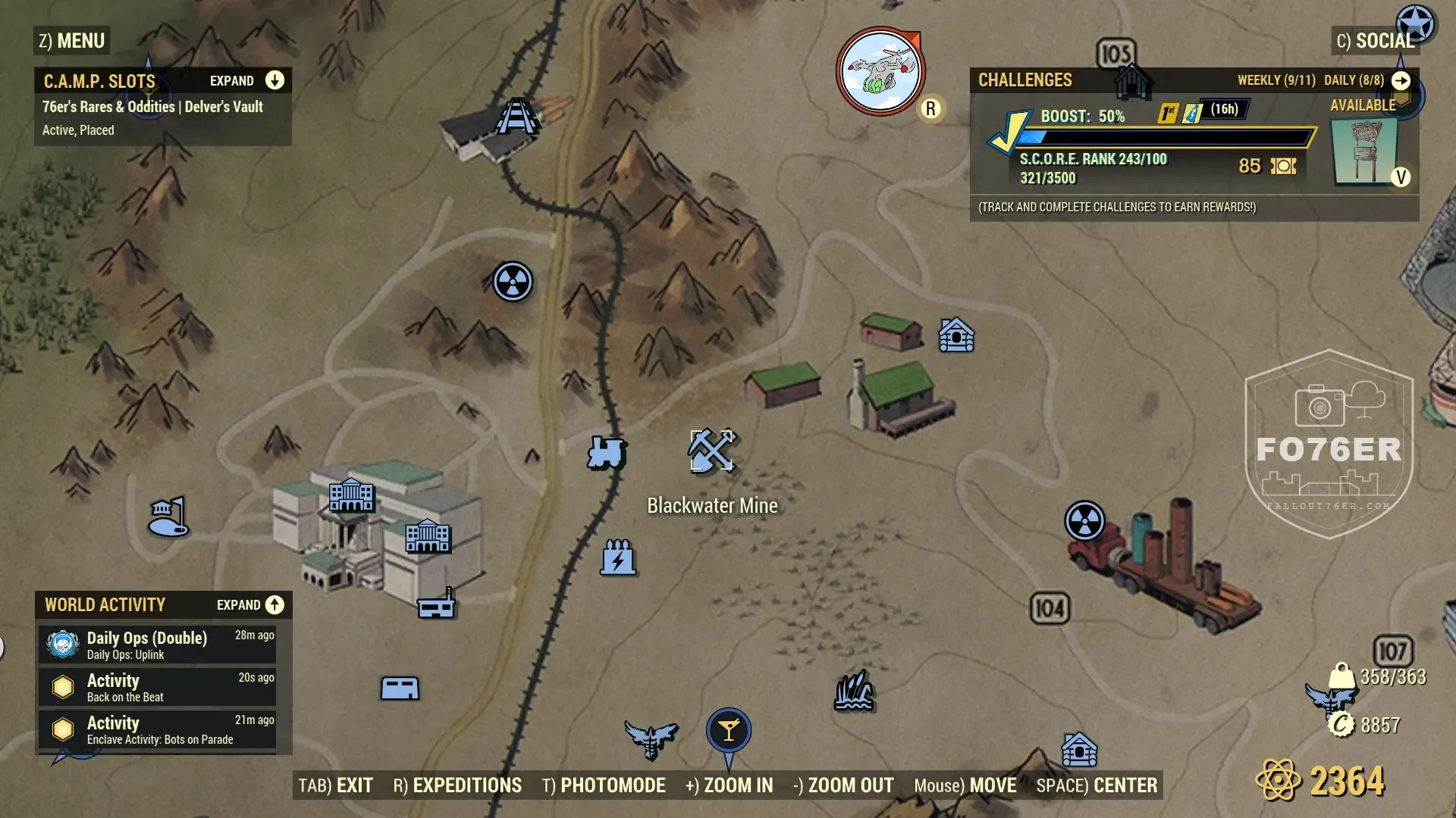 Mole Miner spawn map — Blackwater Mine (Savage Divide), Fallout 76