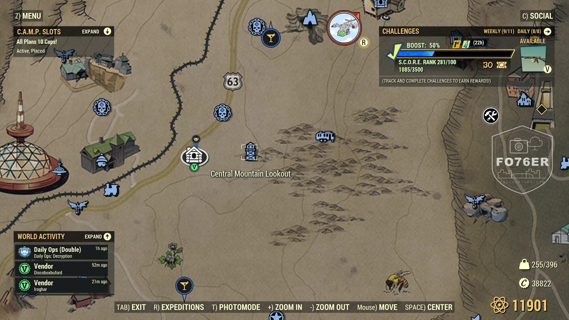 Rabbit spawn map — Central Mountain Lookout (Savage Divide), Fallout 76