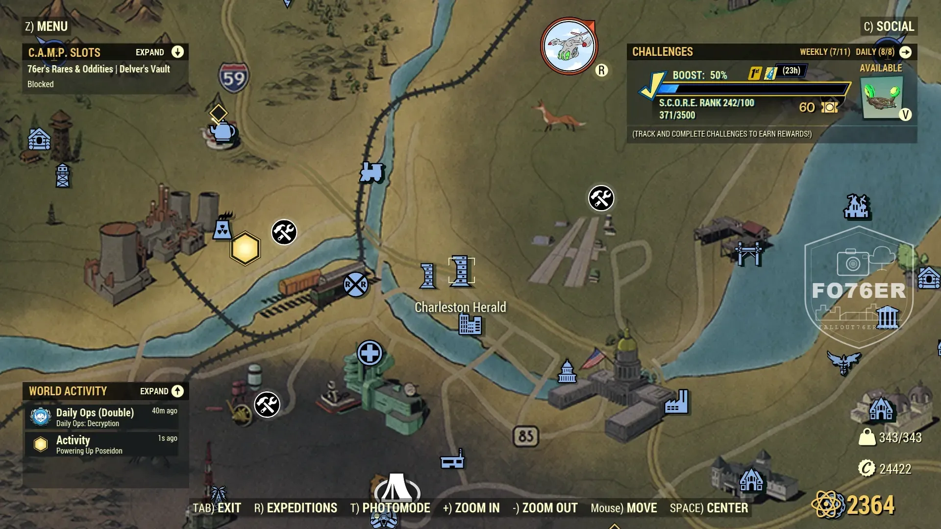 Snallygaster spawn map — Charleston Downtown (The Forest), Fallout 76