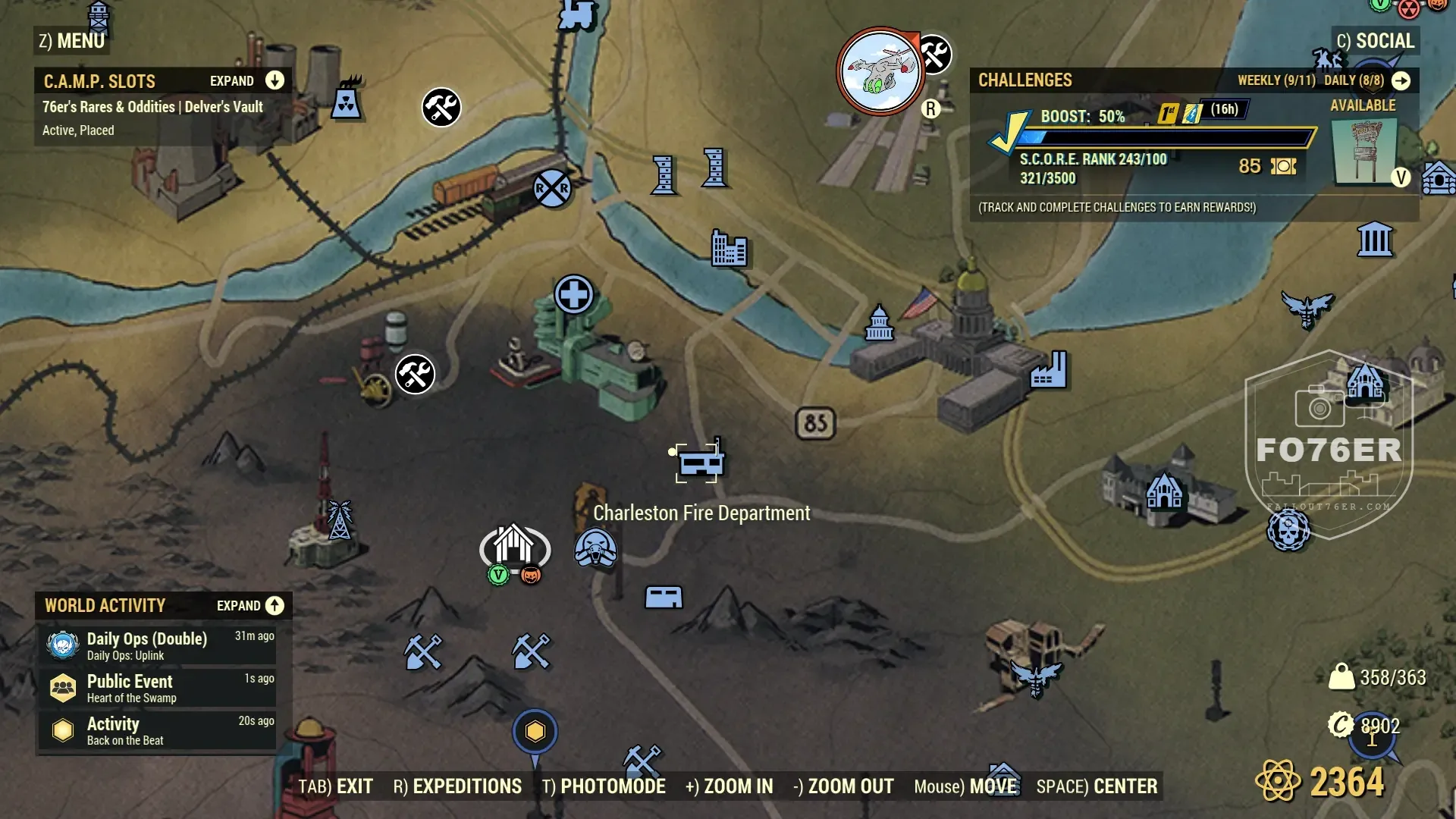 Feral Ghoul spawn map — Charleston Fire Department (The Forest), Fallout 76