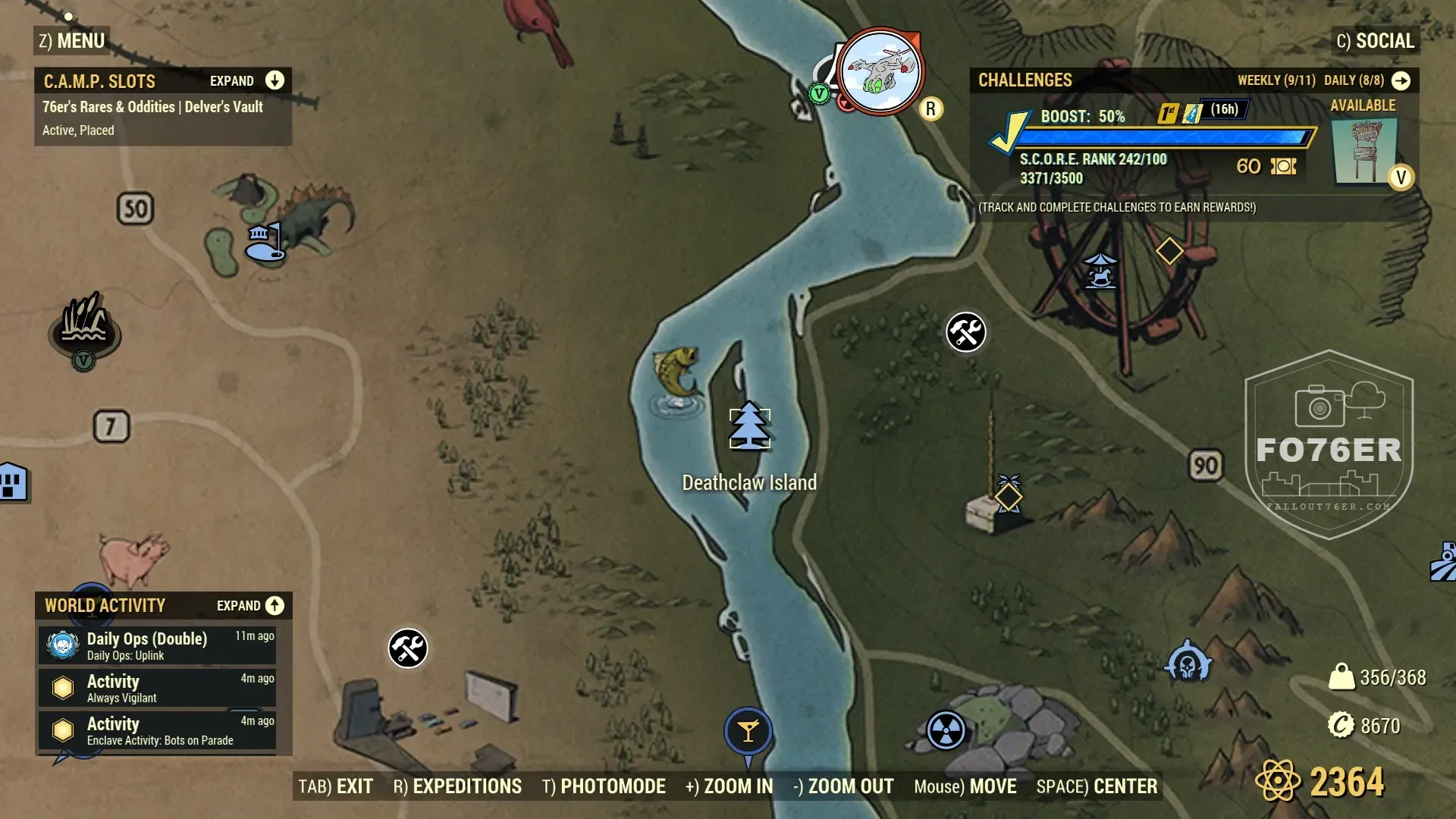 Deathclaw spawn map — Deathclaw Island (The Forest), Fallout 76
