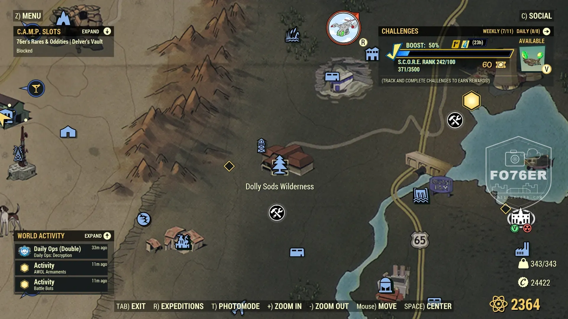 Fog Crawler spawn map — Dolly Sods Campground (The Mire), Fallout 76