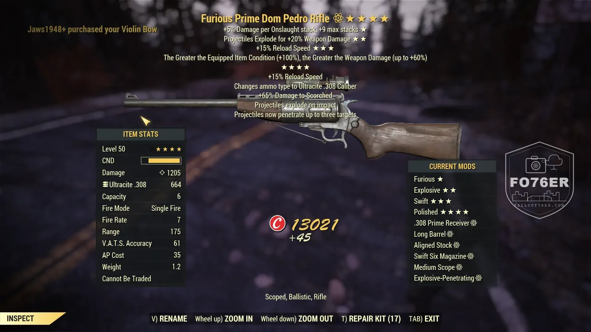 Furious Prime Dom Pedro lever action rifle — five-star legendary