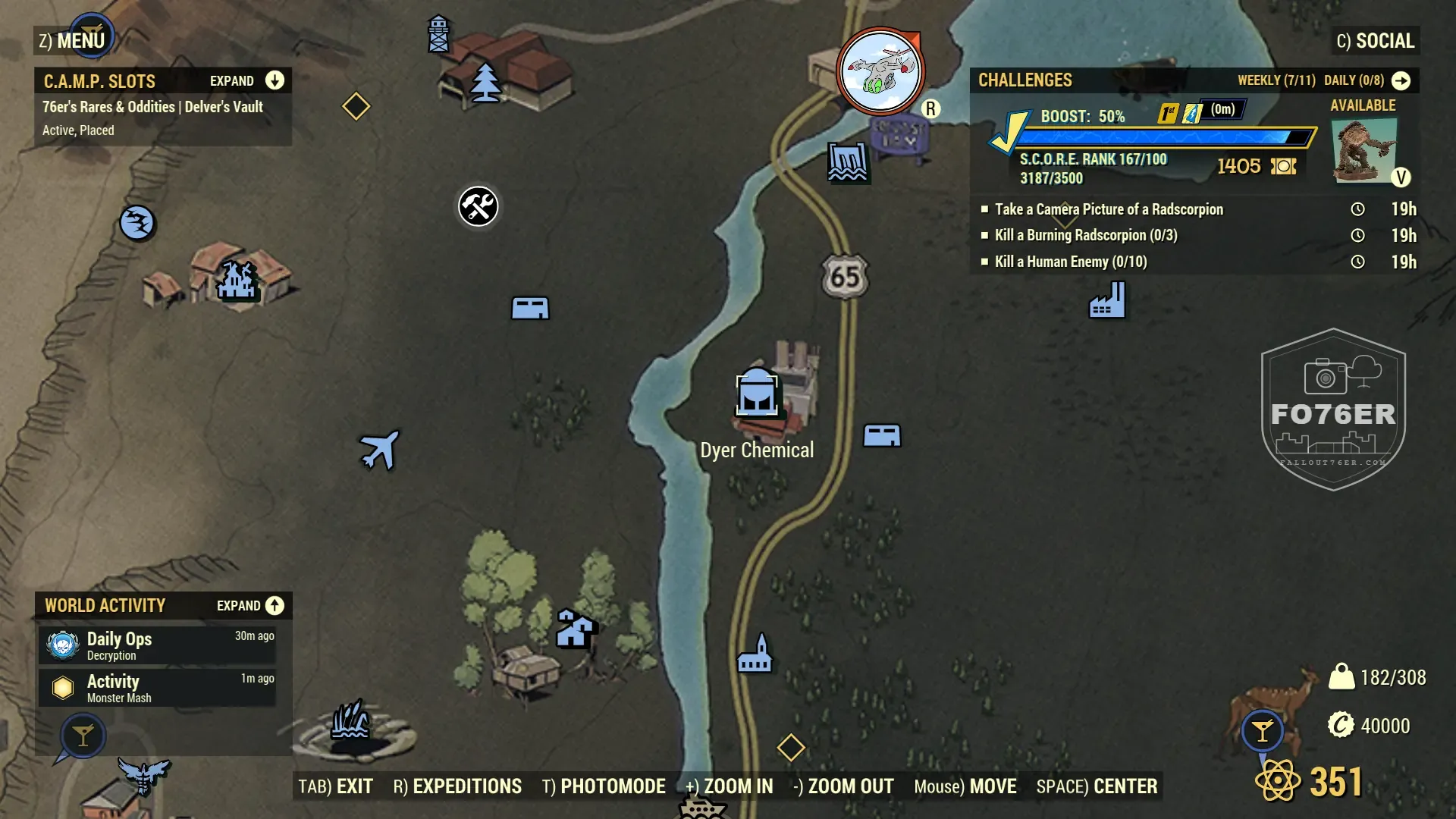 Sentry Bot spawn map — Dyer Chemical (The Mire), Fallout 76