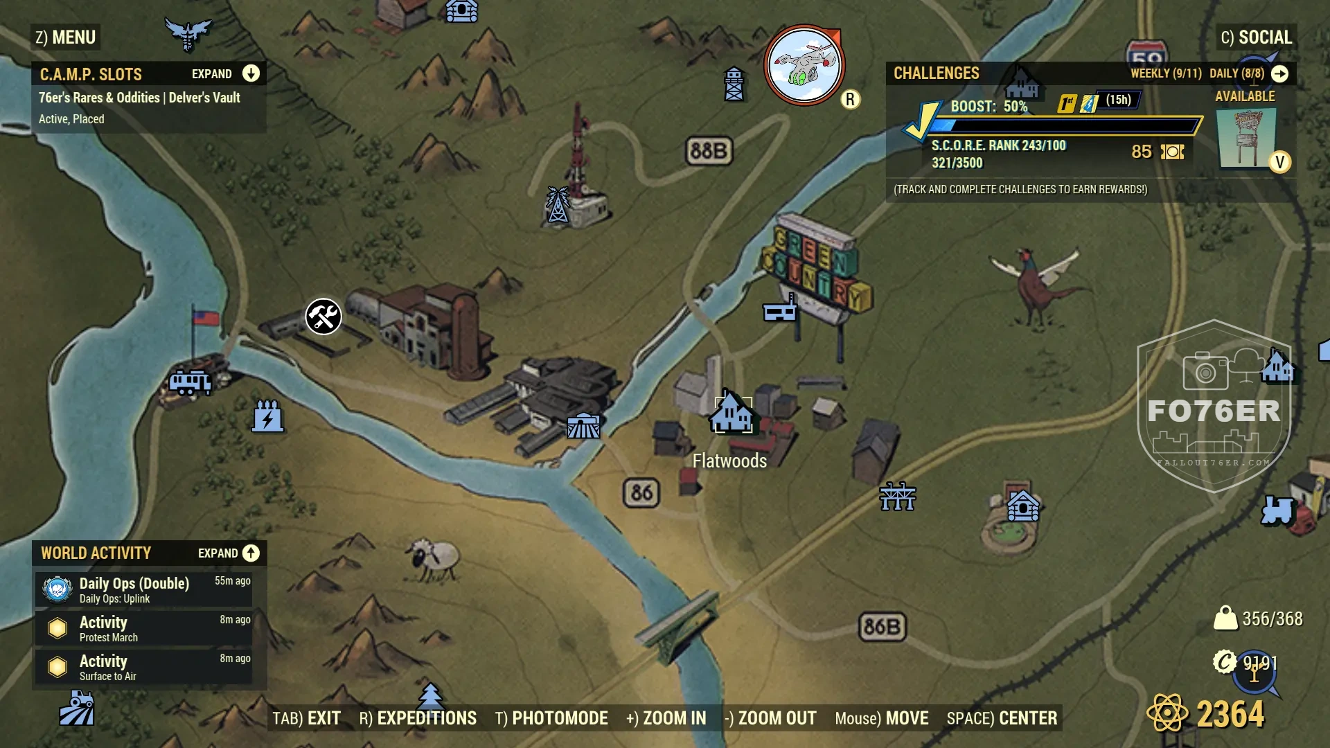 Brahmin spawn map — Flatwoods (The Forest), Fallout 76
