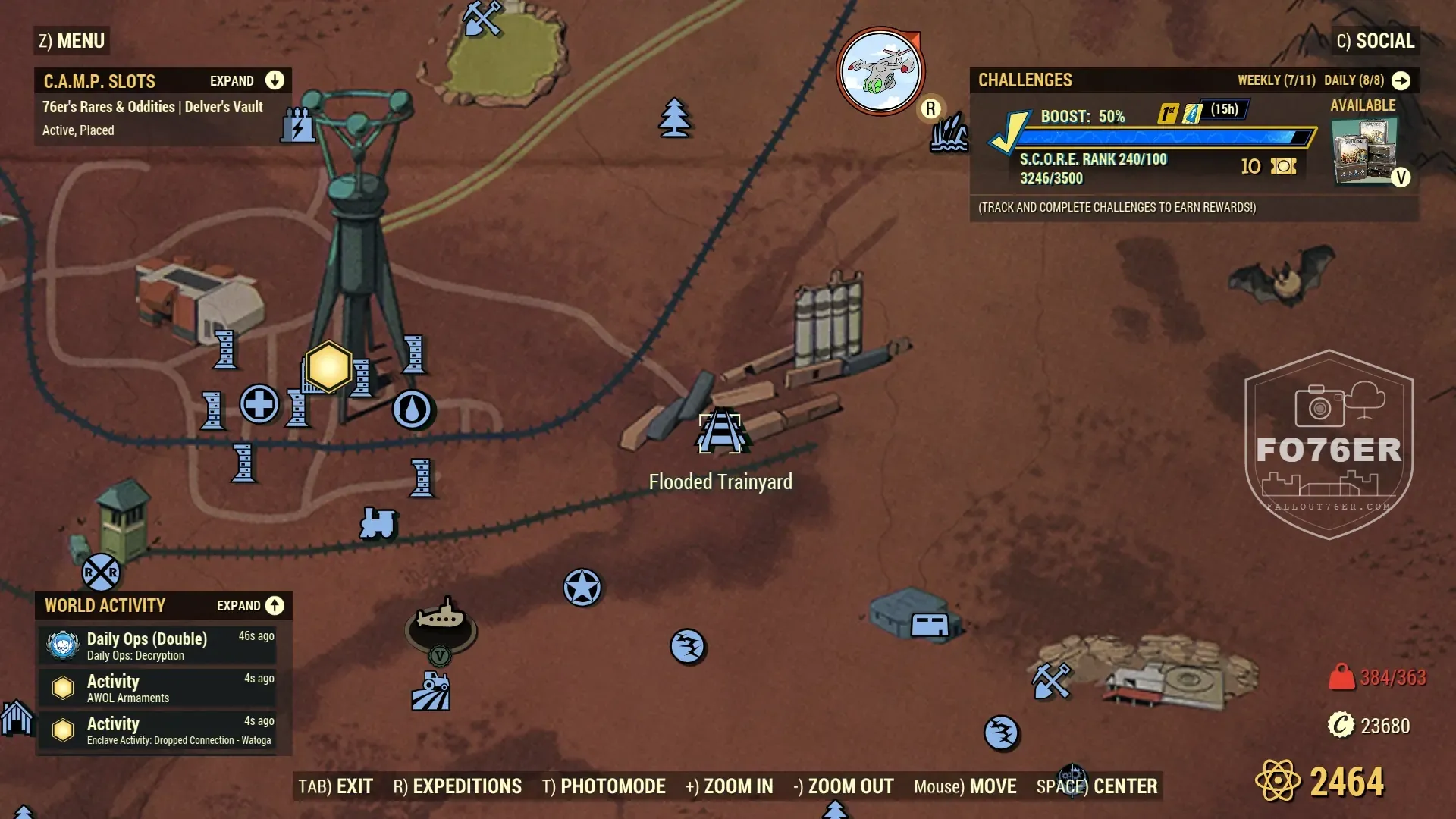 Cryptid (Any) spawn map — Flooded Trainyard (Cranberry Bog), Fallout 76