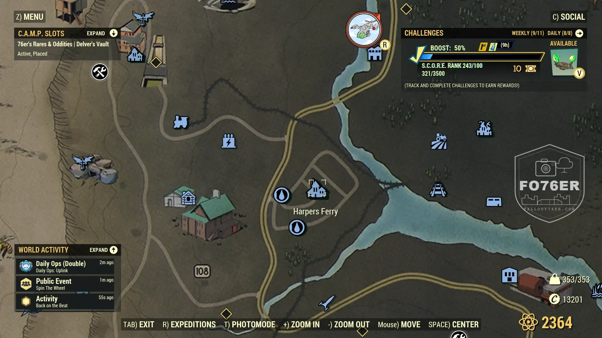 Mirelurk spawn map — Harpers Ferry (The Mire), Fallout 76