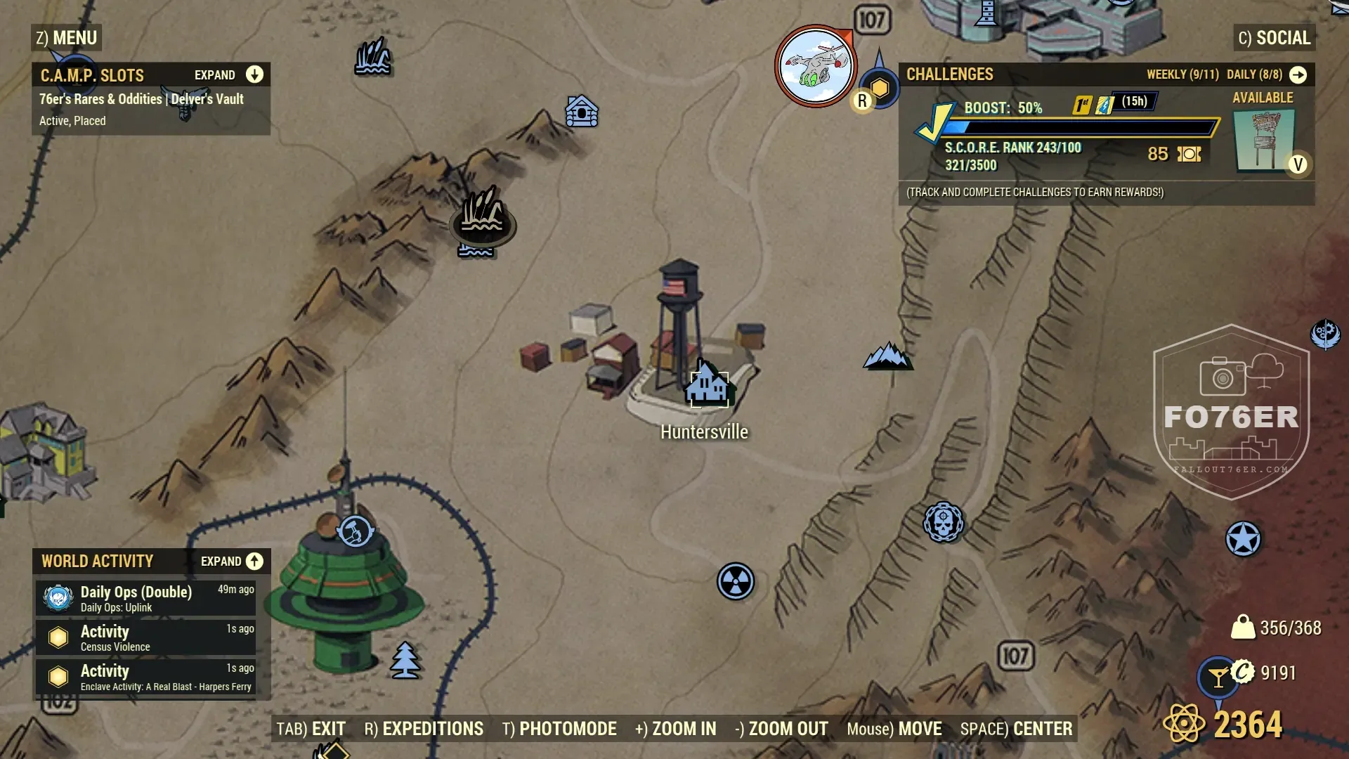Super Mutant spawn map — Huntersville (Savage Divide), Fallout 76