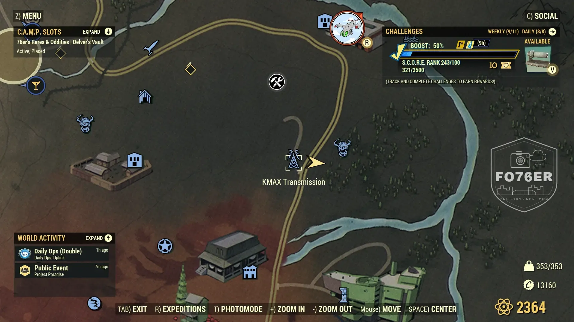 Wendigo spawn map — KMAX Transmission (The Mire), Fallout 76