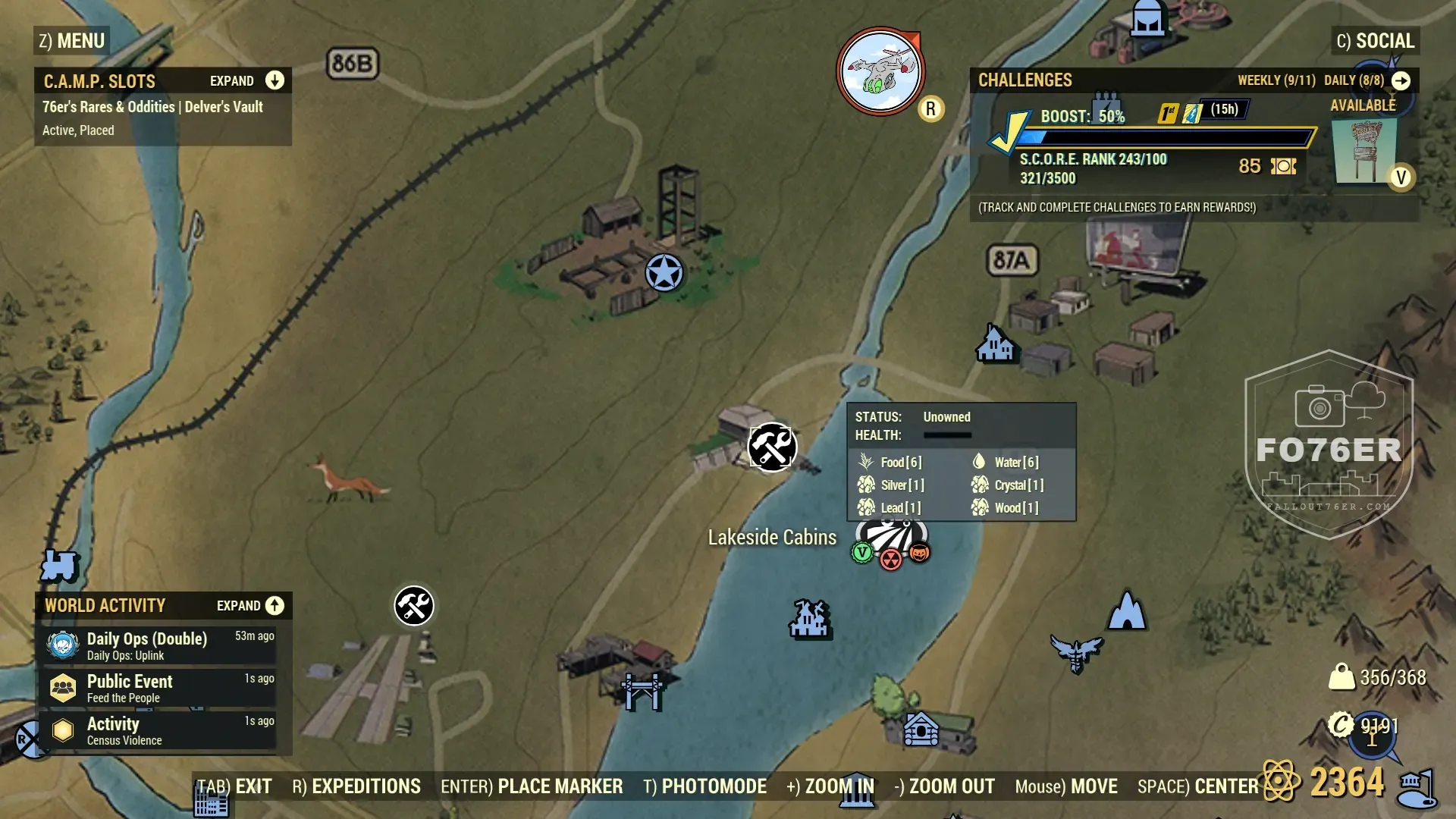 Mirelurk spawn map — Lakeside Cabins (The Forest), Fallout 76