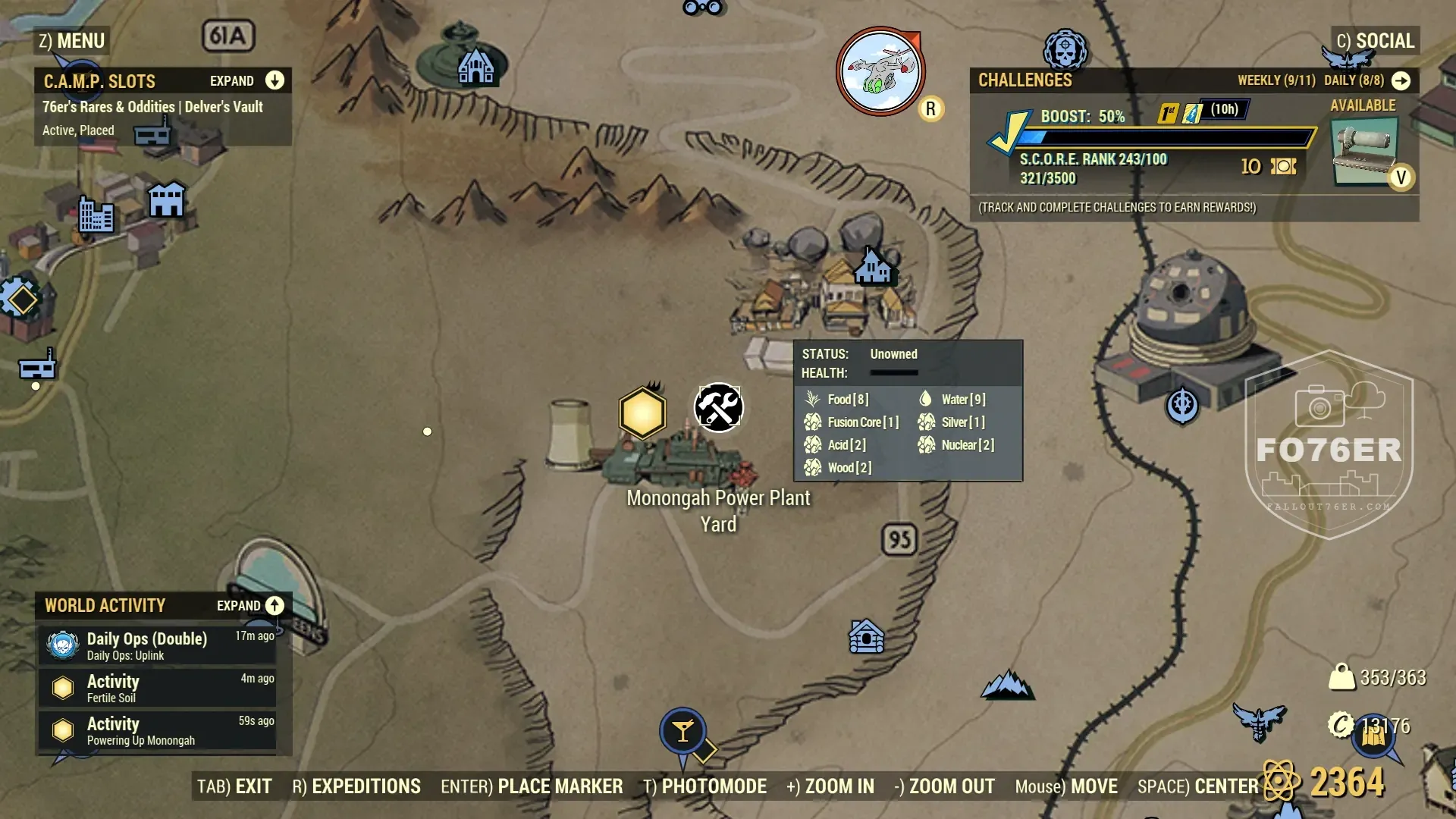 Scorched spawn map — Monongah Power Plant (Savage Divide), Fallout 76