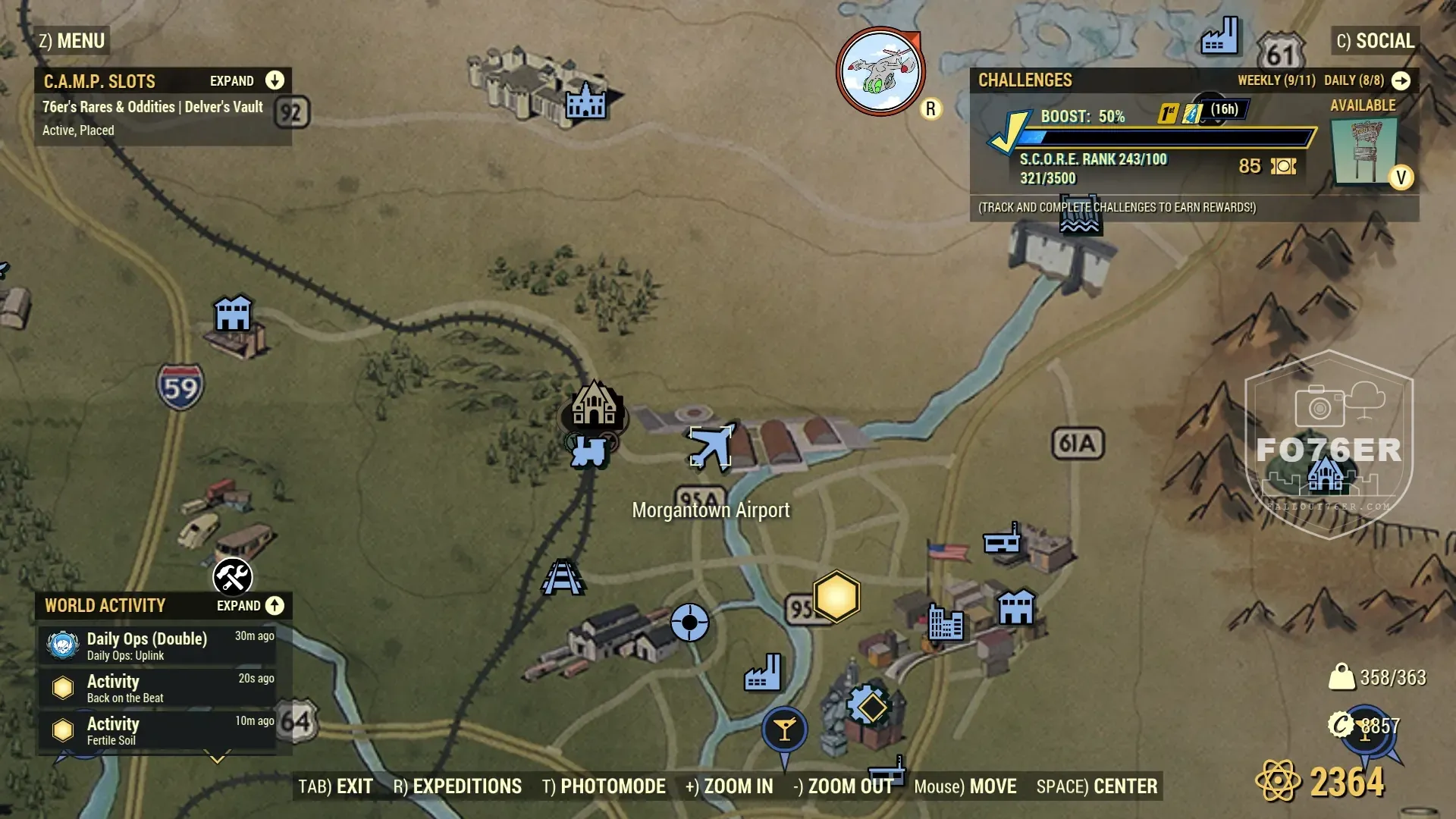 Scorched spawn map — Morgantown Airport (The Forest), Fallout 76