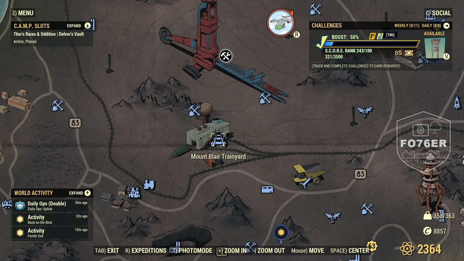Mole Miner spawn map — Mount Blair Trainyard (Ash Heap), Fallout 76