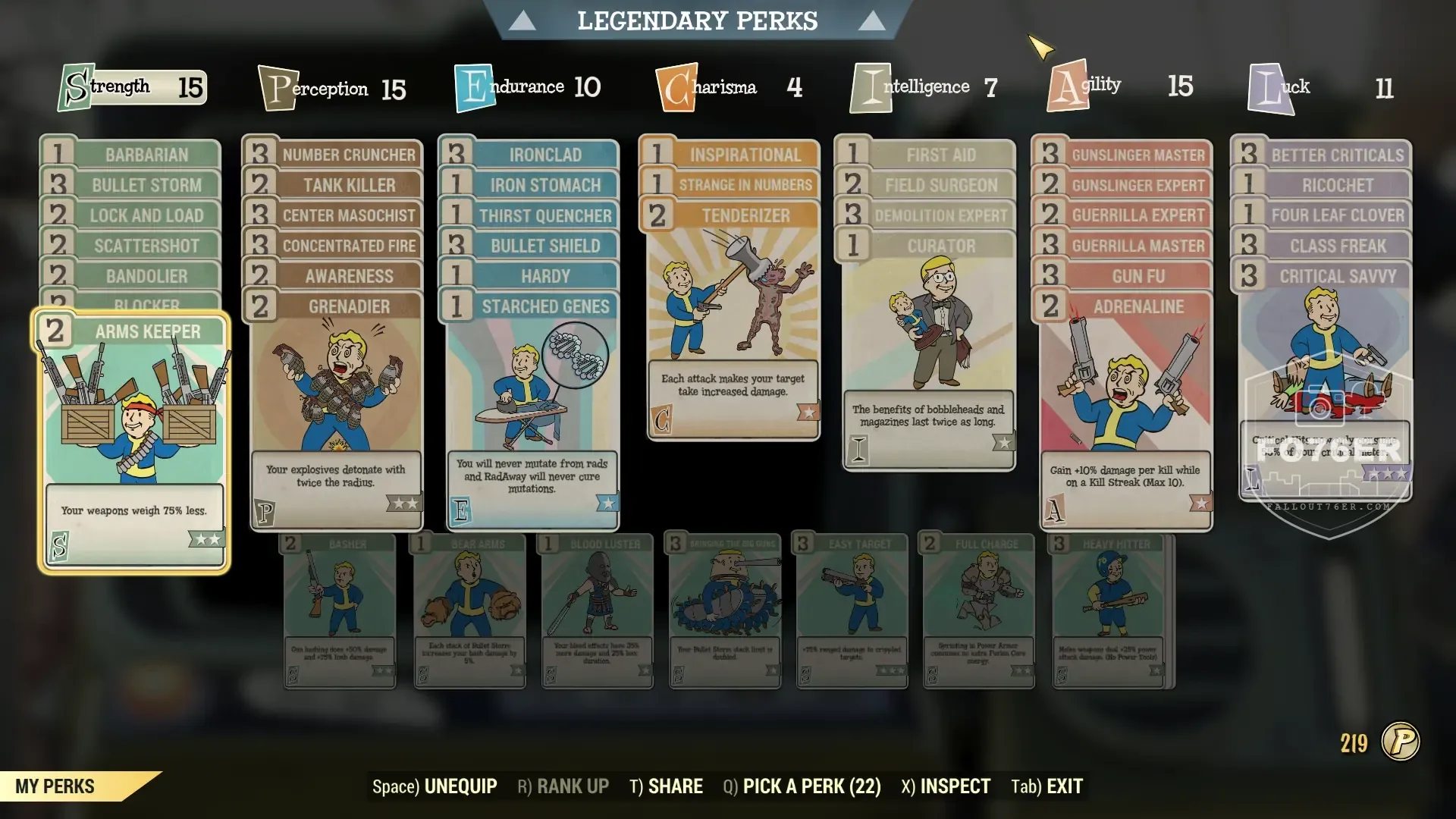 Fallout76er perk card loadout