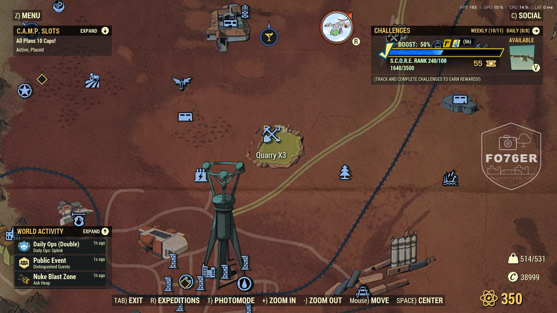 Mirelurk Queen spawn map — Quarry X3 (Cranberry Bog), Fallout 76