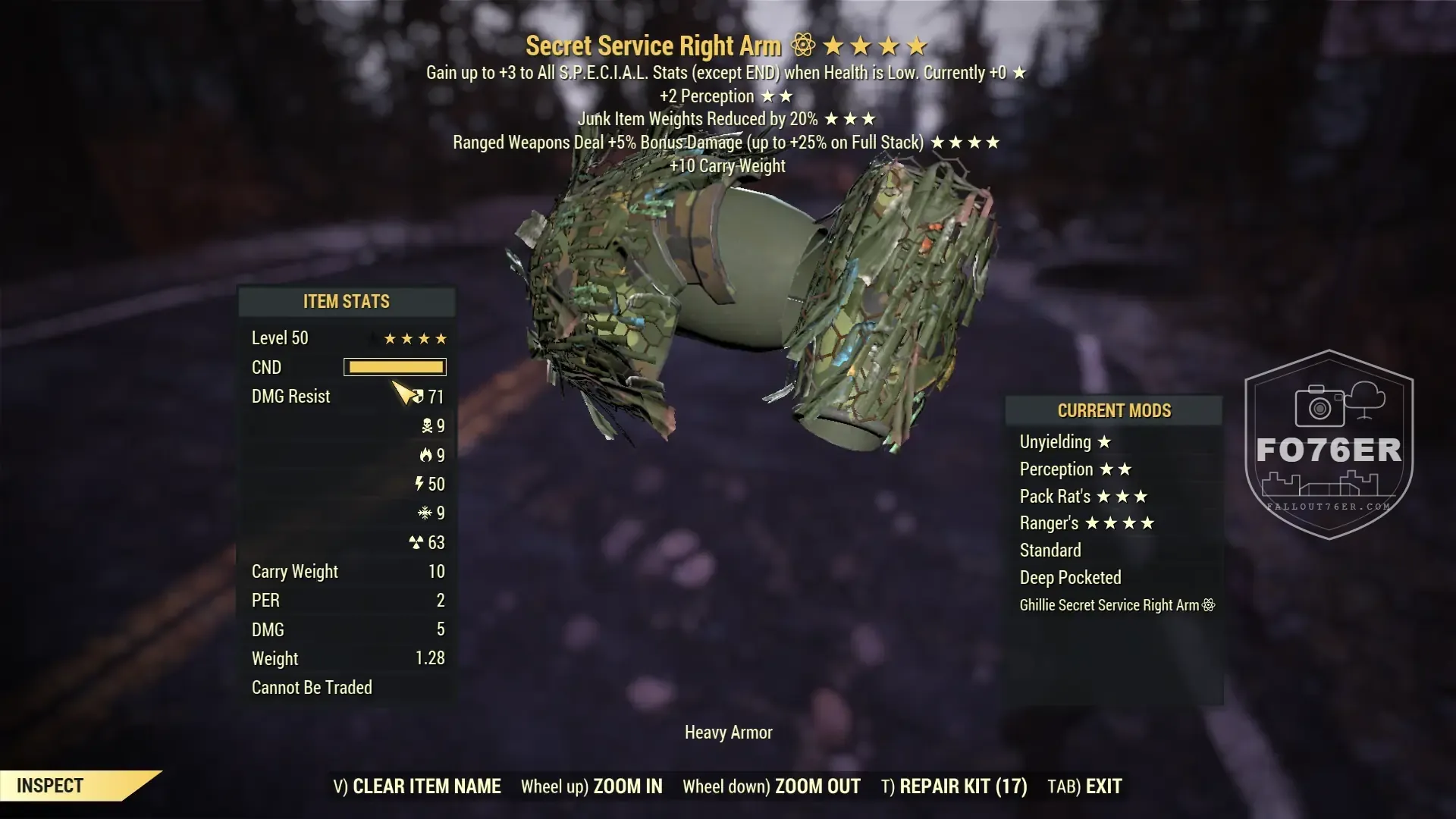 Secret Service right arm armor