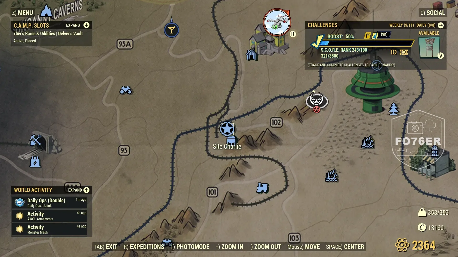 Scorched spawn map — Site Charlie (Savage Divide), Fallout 76