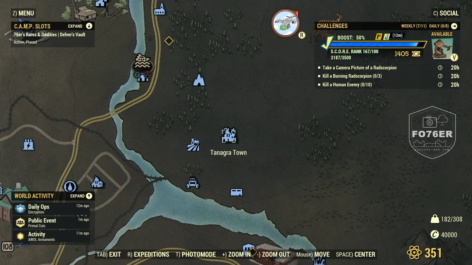 Mega Sloth spawn map — Tanagra Town (The Mire), Fallout 76