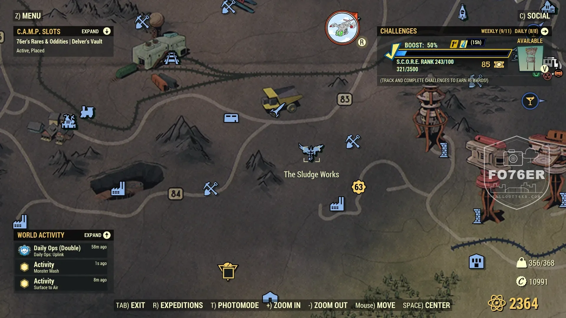 Blood Eagle spawn map — The Sludge Works (Ash Heap), Fallout 76