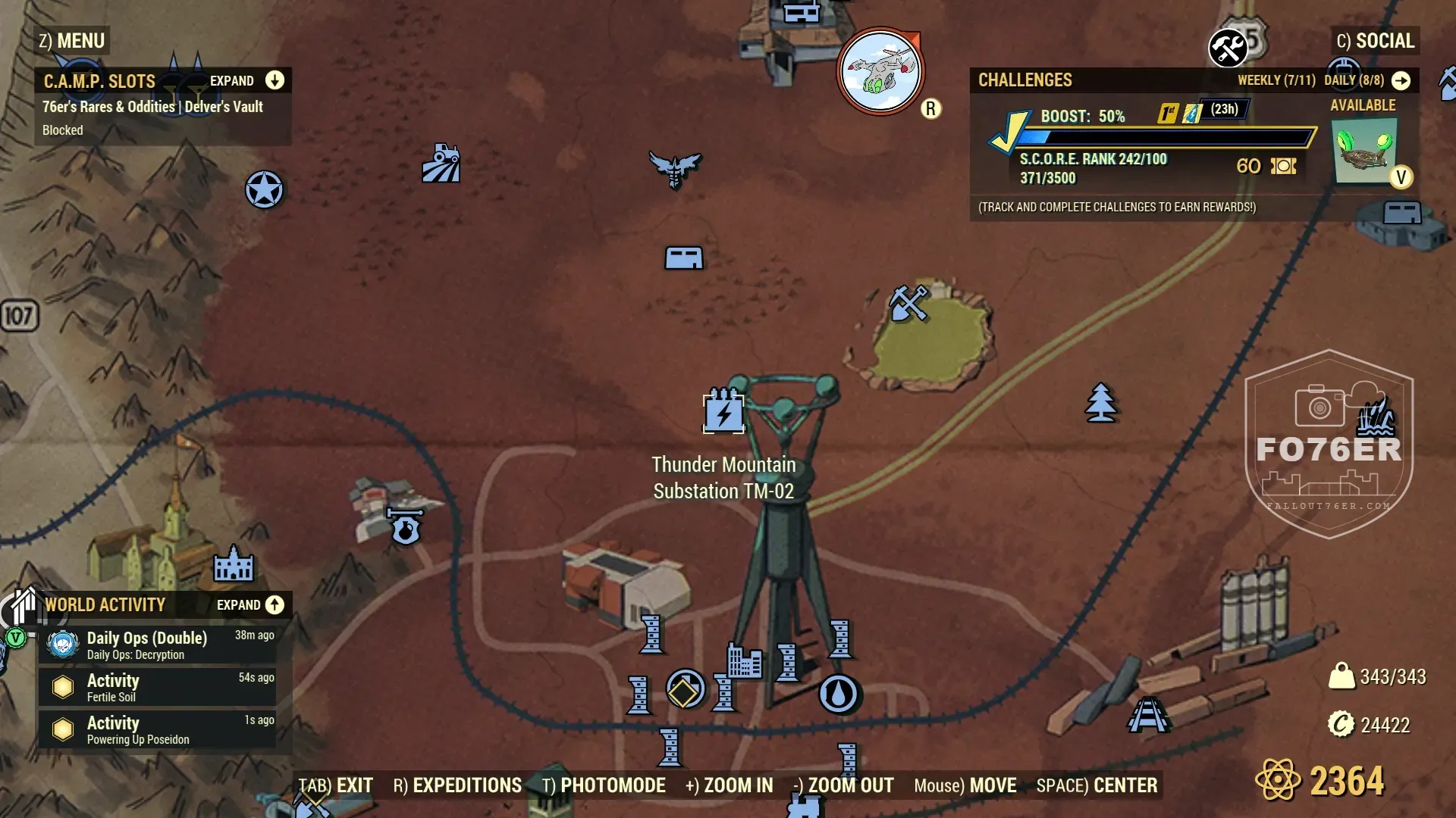 Angler spawn map — Thunder Mountain Substation (Cranberry Bog), Fallout 76