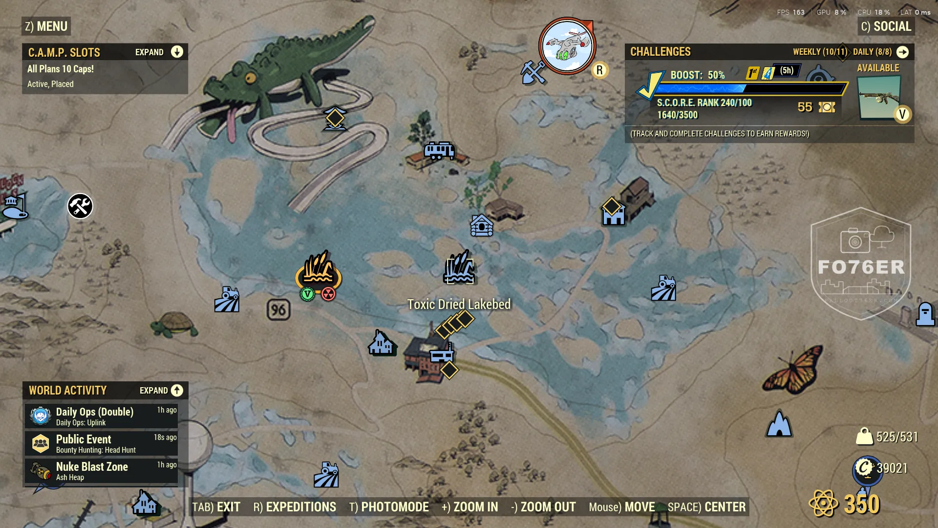 Mirelurk Queen spawn map — Toxic Dried Lakebed (Toxic Valley), Fallout 76