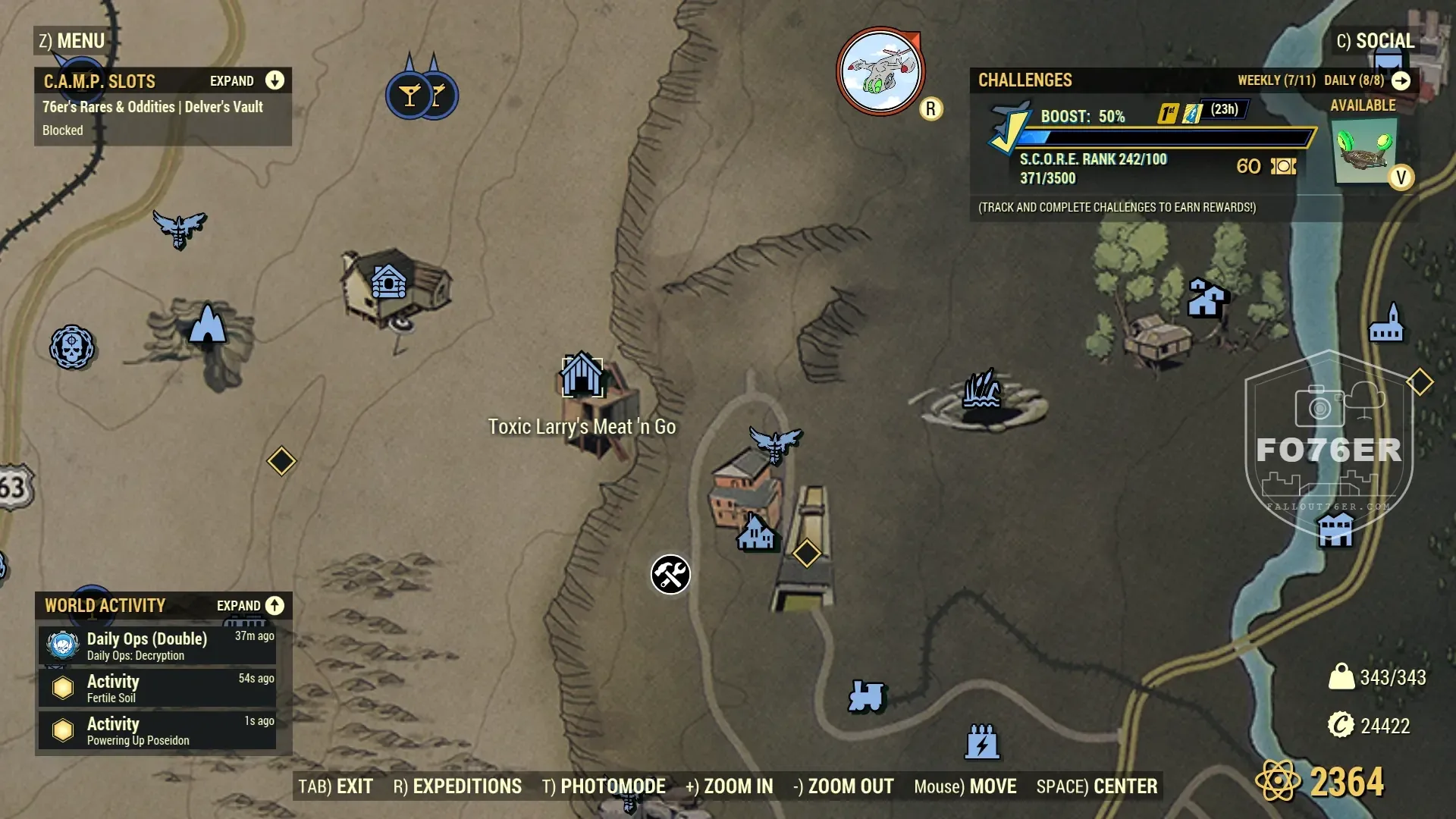 Cryptid (Any) spawn map — Toxic Larry's Meat 'n Go (Savage Divide), Fallout 76