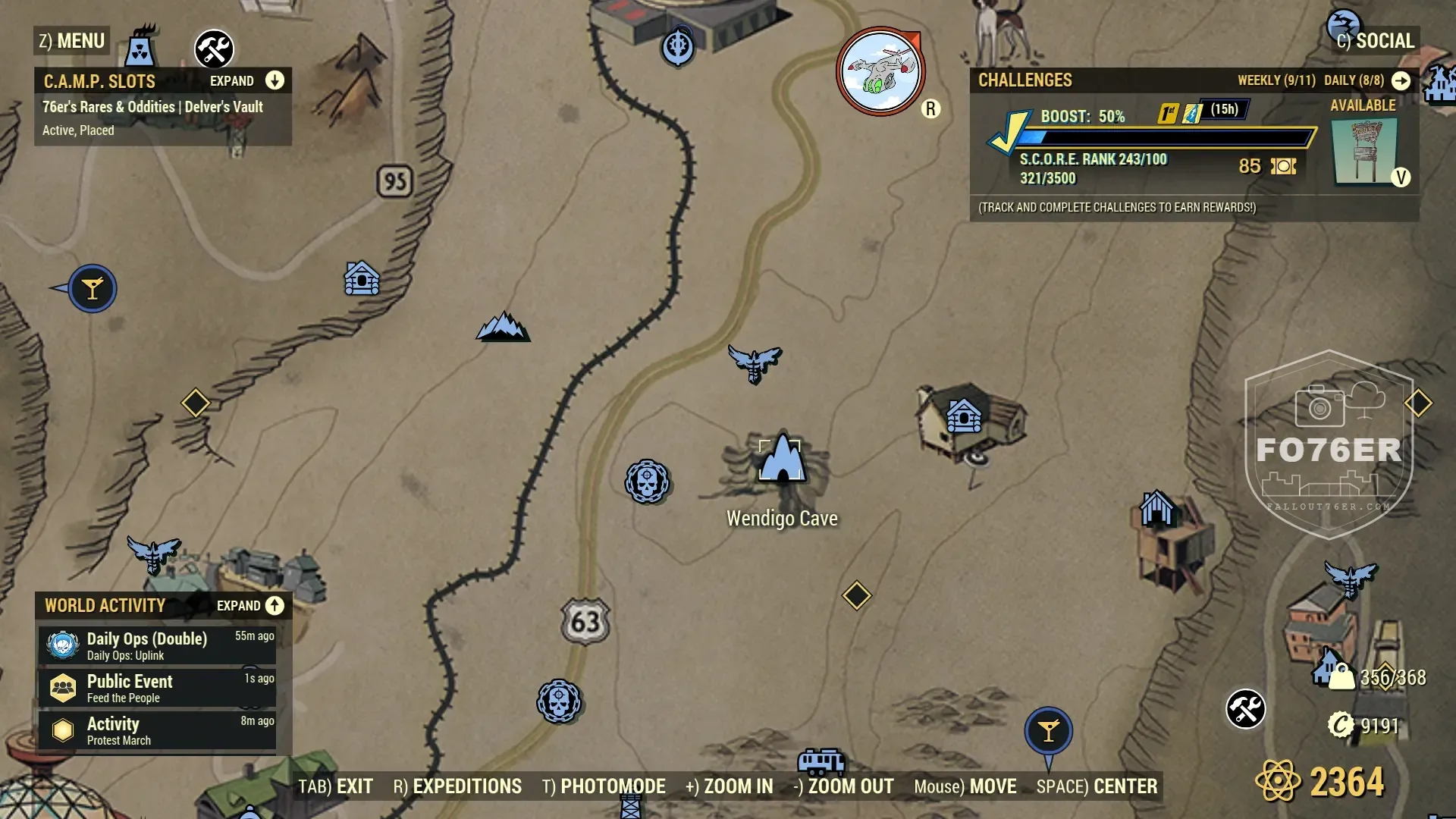 Wendigo spawn map — Wendigo Cave (Savage Divide), Fallout 76