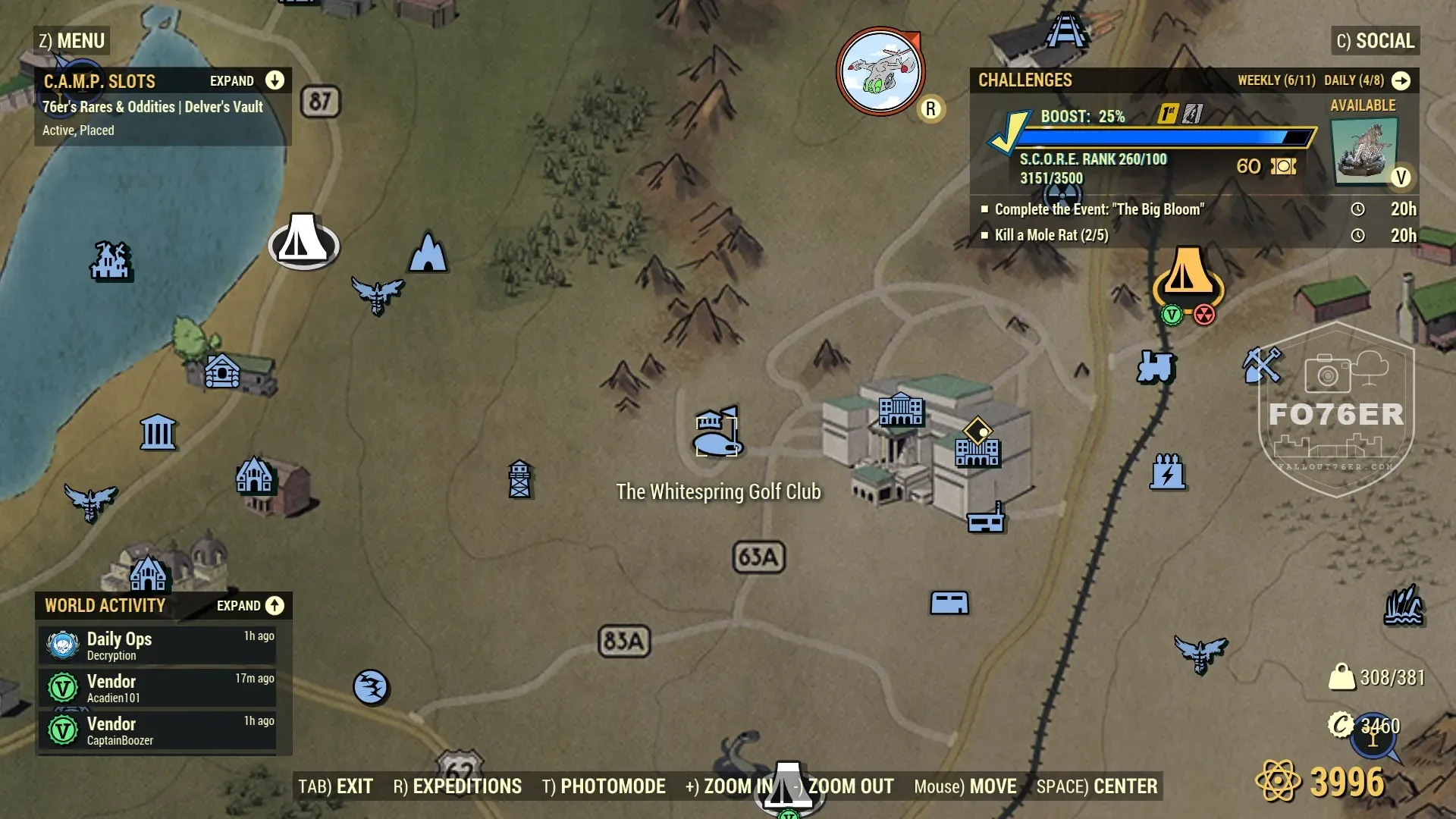 Radstag spawn map — Whitespring Golf Club (Savage Divide), Fallout 76