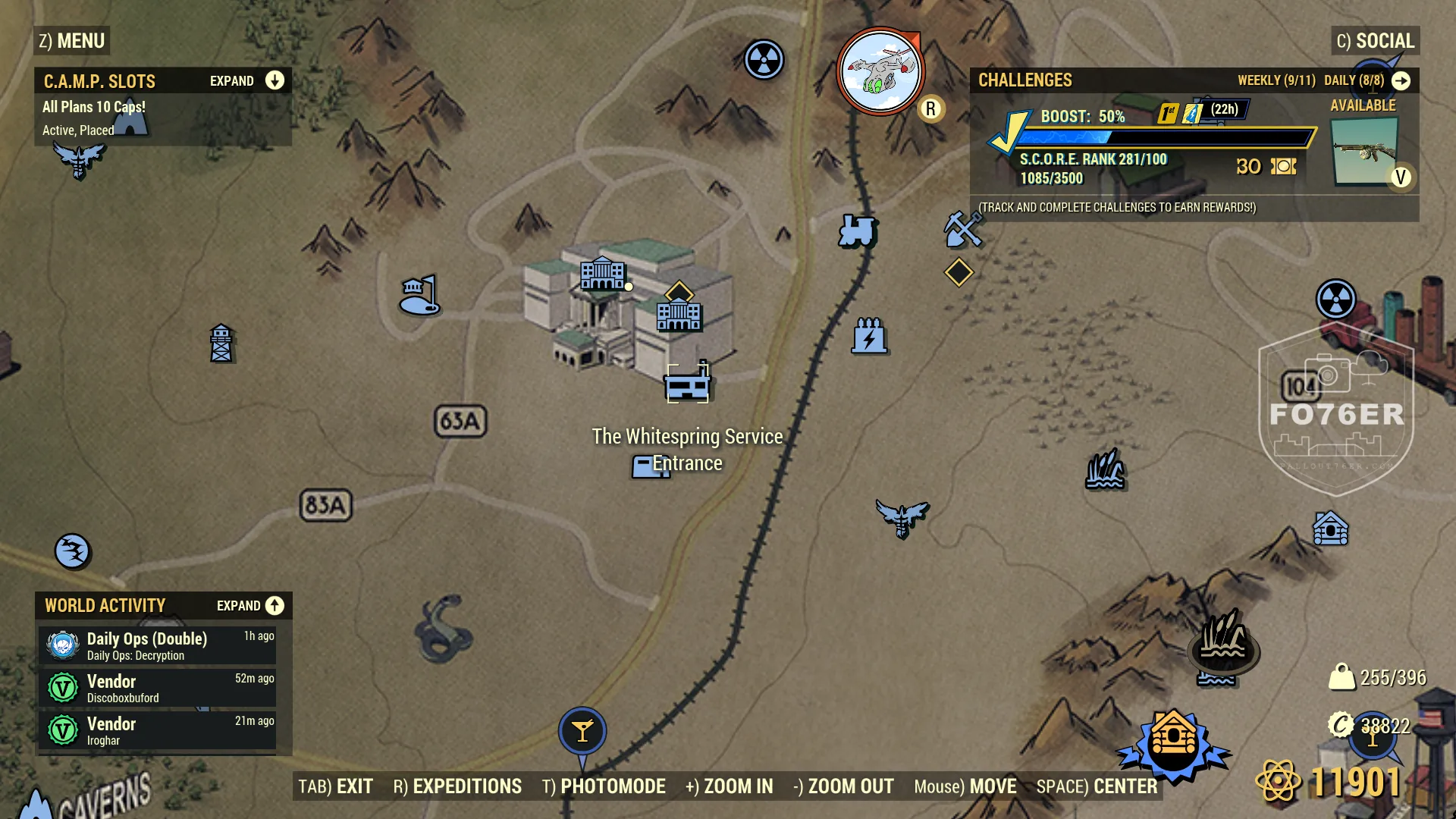 Rabbit spawn map — Whitespring Service Entrance (Savage Divide), Fallout 76