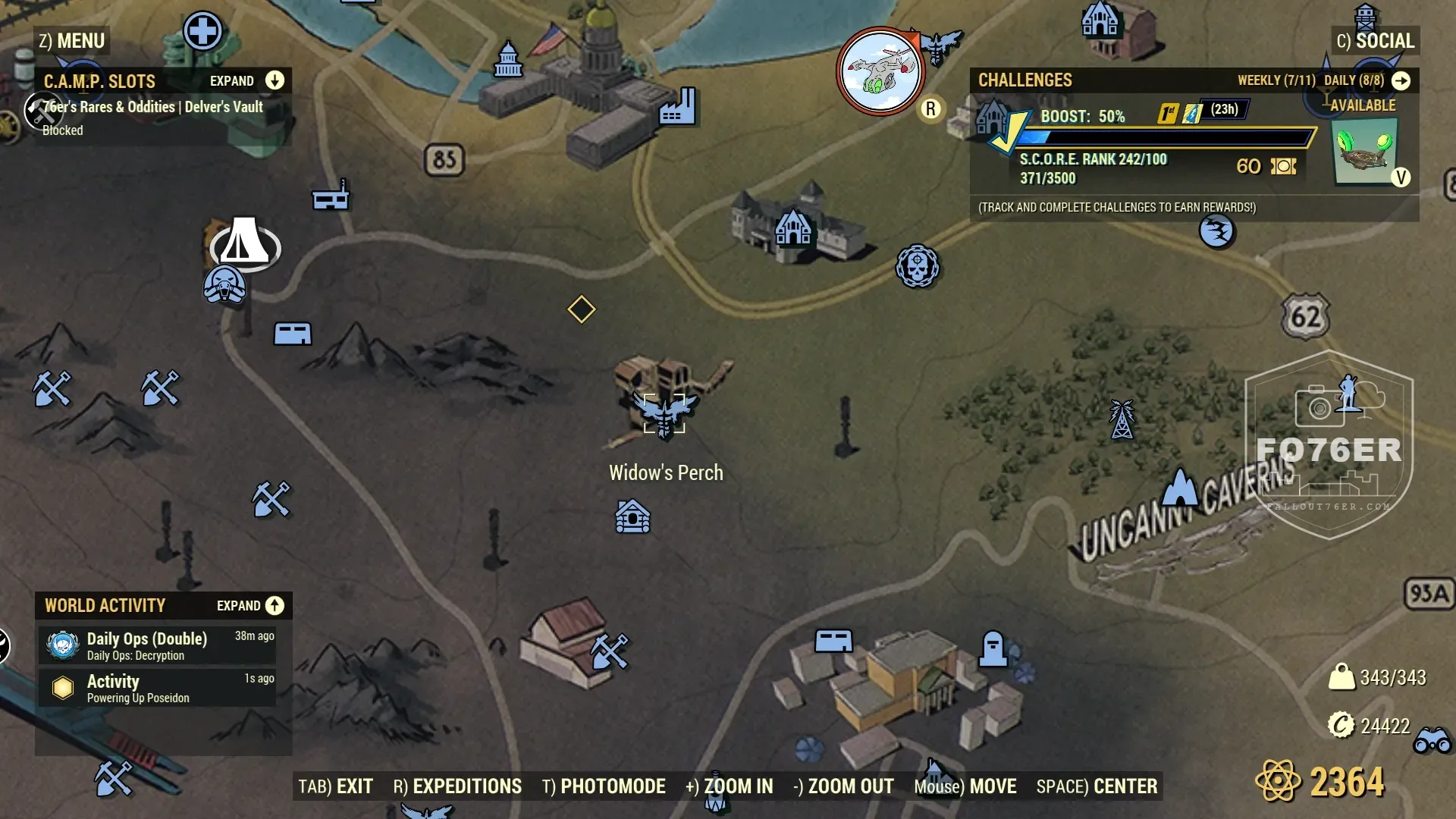 Wolf spawn map — Northwest of Widows Perch (Ash Heap), Fallout 76